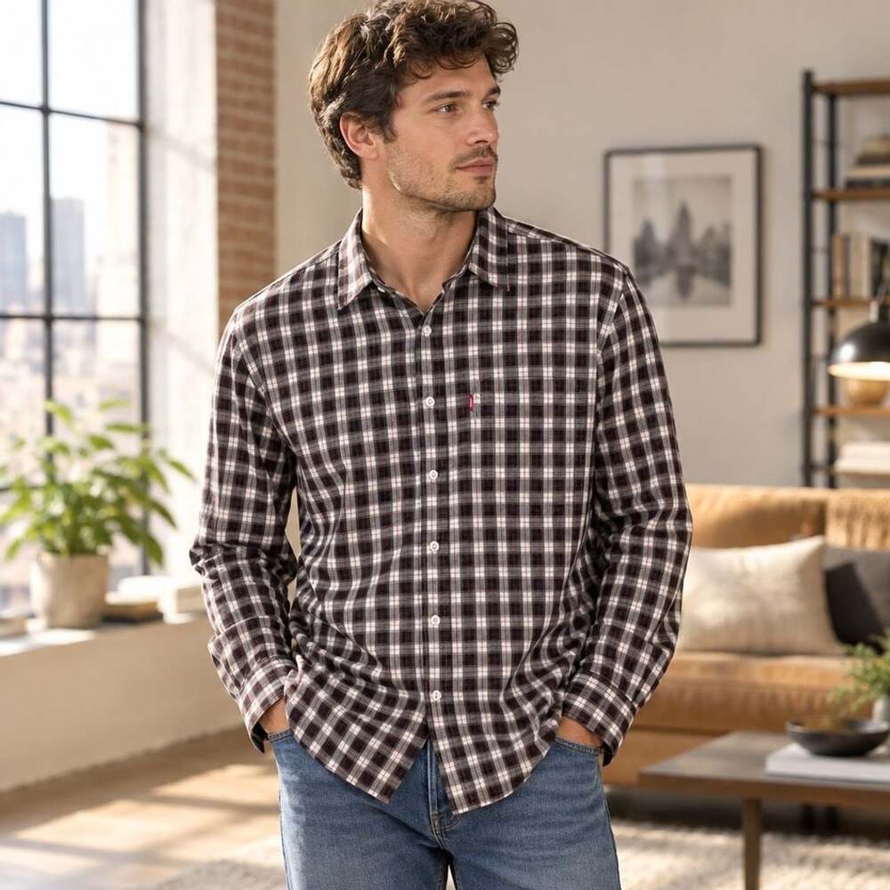 Levi's Classic 1 Pocket Standard Fit Plaid Shirt Size 3XL Maroon